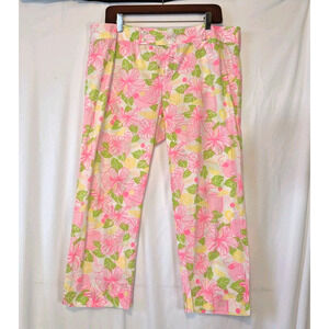Lilly Pulitzer Pink Yellow Floral Palm Beach Fit Ankle Pants US 14